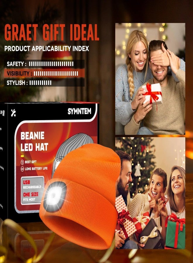 SYMNTEM Unisex Beanie Hat with Light, Rechargeable Headlight Cap, Stocking Stuffers for Men, Cool Gadget Gifts for Him, Birthday Gifts for Women, Gifts for Him, Orange - Image 2